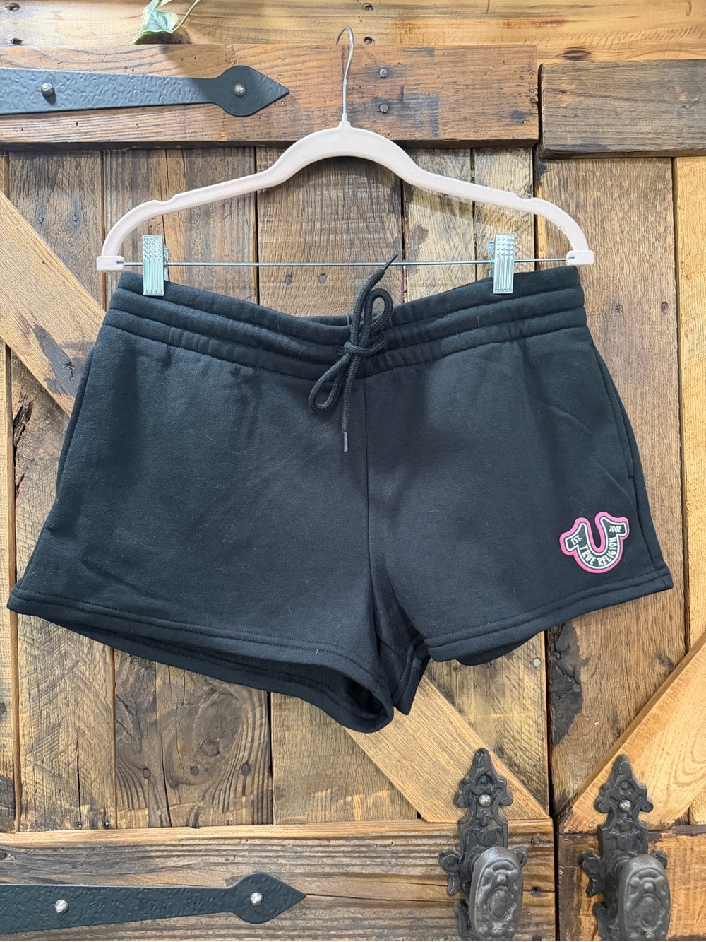 True Religion Black Athletic Shorts with Pink Logo Accent